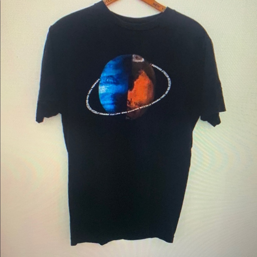 Tultex Black Tee with Blue and Orange Planet Design